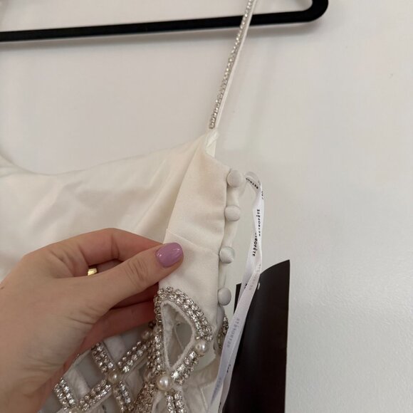 NWT Retrofête Solene Maxi Dress Crystal & Pearl Embellished Cut-Out Square Neck - Picture 8 of 11